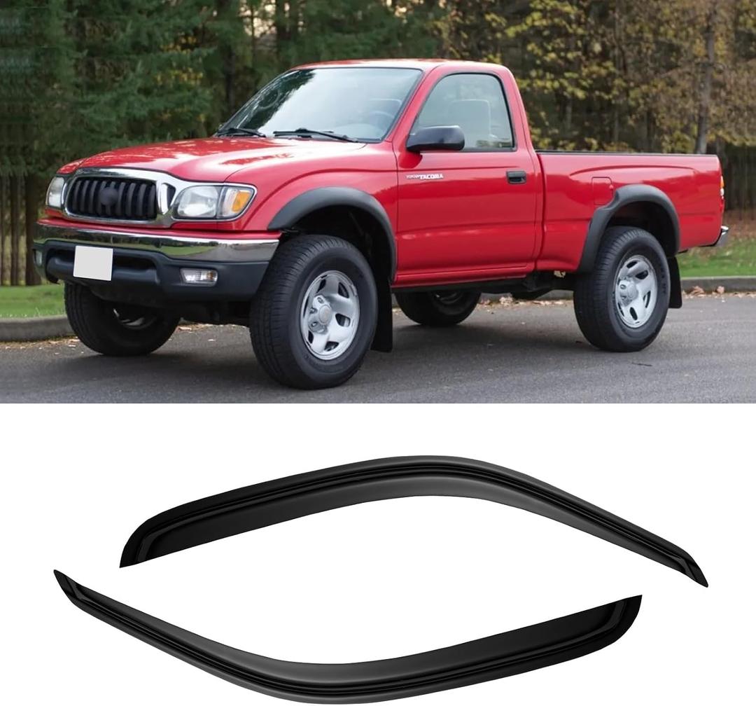 Window Visor for 1995-2004 Toyota Tacoma Regular/Standard/Single Cab, Out-Channel Rain Guards Shields Vent Deflector Shade Wind Dark Smoke for 95-04 Tacoma, Outside-Mount, 2PCS