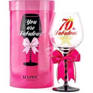 70 and Fabulous Birthday Wine Glass for Women | Fun Gift for Woman Turning Seventy Years Old | Mom, Grandma, Sister, Cousin, Best Friend | Big 23 oz, 8.8 Inch Tall Wine Glass