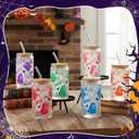 12 Pcs Halloween Glass Cups Gifts 16 oz Color Changing Ghosts Glass Tumblers with Lids Straws Brushes Funny Cute Ghosts Bat Iced Coffee Cups for Beer Soda Halloween Party Gift Supplies