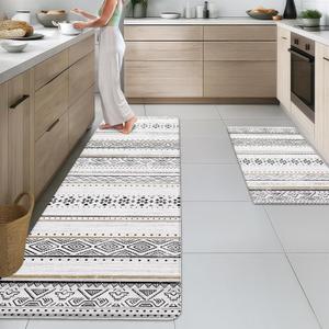 Arttown Anti Fatigue Mats for Kitchen Floor, Moroccan Farmhouse Kitchen Mats Cushioned Anti Fatigue Rug, Waterproof Non-Slip Washable Kitchen Rugs - Black/Brown