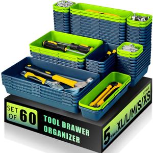 Tool Box Organizer Tray, Toolbox Desk Drawer Organizer, Tool Box Tray, Toolbox Organization Storage for Rolling Tool Chest (60PCS (Blue+Green))