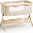 Pamo babe Bedside Bassinet for Baby, 3-in-1 Foldable Travel Bassinet with Wheels, Portable Baby Bassinet Adjustable Height, Storage Bag, Baby Bedside Sleeper Ideal Gift for Newborn Parents (Beige), 37"L x 21"W x 31"H