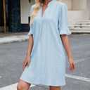 PerZeal Shirts Dress for Women V Neck Short Sleeves Casual Flowy Summer Beach Vacation Shifts (M)