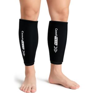 ComfiTECH Shin Splint Ice Pack Wrap 2 Pack, Reusable Leg Ice Pack Sleeve for Knee & Calf, Flexible Gel Cold Pack for Ankle & Arm, Hands-Free Design for Comfort and Support, Large (Black, L)