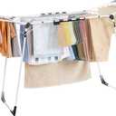 SONGMICS Clothes Drying Rack Foldable, Gullwing Laundry Drying Rack, Space-Saving, 22.2 x 68.1 x 38 Inches, Sock Clips, Metal Structure, for Clothes, Towels, Linens, Indoor, Outdoor White ULLR518W01