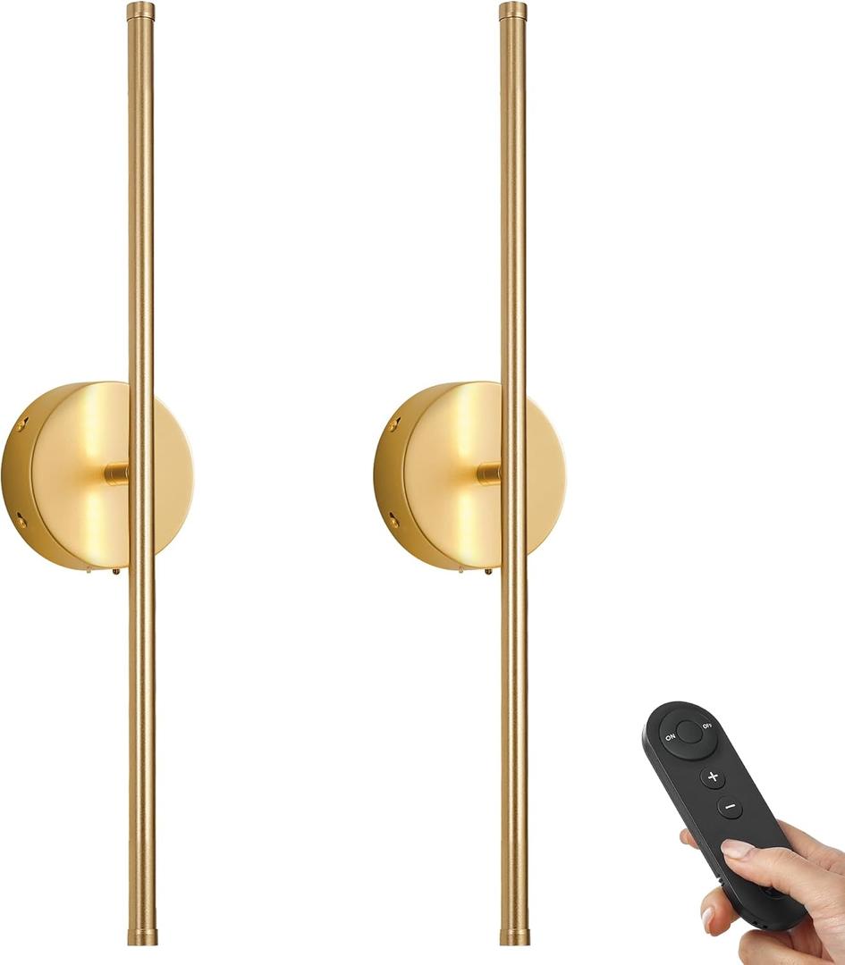 KARTOOSH Battery Operated Wall Sconces, Dimmable Wall Sconces Set of Two, 350Rotate, 3000K LED Gold Wireless Wall Light for Living Room, Bedroom, Hallway, 20.4 Inch (2 Pack)