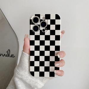 2 x Akeivare for iPhone 16 Pro Max Case Cute Checkerboard Checkered Pattern Trendy Slim Fit TPU Silicone Aesthetic for Women Girl Shockproof Full Camera Protection Cover - Blue