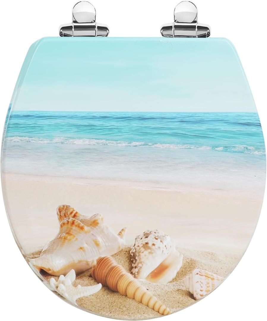 Angol Shiold Round Toilet Seat Molded Wood Toilet Seat with Quietly Close and Quick Release Hinges, Easy to Install also Easy to Clean (Round, Beach) (Round-16.5) Angol Shiold Round Toilet Seat Molded Wood Toilet Seat with Quietly Close and Quick Release Hinges, Easy to Install also Easy to Clean (Round, Beach) (Round-16.5)