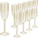 XUWAIDSGN 10 Pcs Champagne Flutes Plastic Glasses Bulk Vintage Champagne Flutes Mimosa Bar Glasses Stemmed Drinking Cups 5.4OZ for Christmas Birthday Wedding Bride (10, Clear gold glitter)