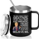 Great Papa Steel Insulated Coffee Mug, Funny PAPA Gift, Father's Day Dad Gifts from Daughter, Funny Gift for Papa Husband, PaPa Mug for Dad Birthday 12 OZ Black