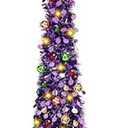 MACTING Whimsical Halloween Tree with Eyeball String Lights 5FT Black Pop Up Christmas Tree with 30 Eyeball Lights Collapsible Tinsel Pencil Curved Tree for Apartment Porch Indoor Outdoor Xmas Decor