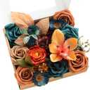 Ling's moment Terracotta Artificial Flowers and Greenery Combo Box Set, Teal & Terracotta Fake Flower for DIY Wedding Bridal Bouquet, Centerpieces Decor, Floral Arrangement Decor, etc (Mini)