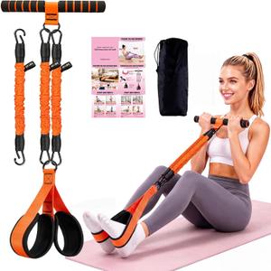 Foot Pedal Resistance Band with Handle, 3-Tube Multifunction Adjustable Yoga Elastic Exercise Bands, Home Workout Equipment for Women & Men to Abdomen, Waist, Arm, Core/ABS, Leg