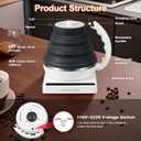 Ultrathin Food Grade Silicone Travel Foldable Electric Kettle Variable Temperature Control with Dual Voltage, Auto Shutoff & Boil Dry Protection & Keep Warm, 555ML 110-220V US Plug (Black)