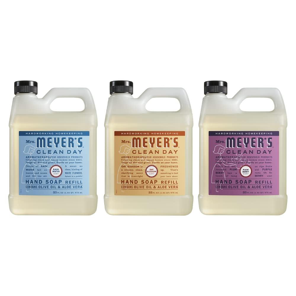 Mrs. Meyer's Clean Day Liquid Hand Soap Refills, Plum Berry Scent, Rain Watwr Scent, Oat Blossom Scent (33 Fl Oz)