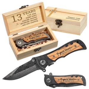 13 Years Anniversary Keepsake Gifts for Him Engraved Pocket Knife with a Gift Box Happy Tin Anniversary Customized Wedding Birthday Father's Day Gifts for Men Husband