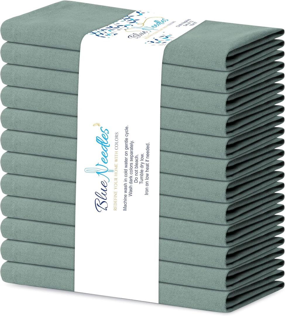 Blue Needles Solid Cloth Napkins Set of 12 Hunter Green 100% Cotton Dinner Napkins 18x18 inches - Soft, Reusable, Absorbent & Washable Linen, Ideal for Spring Summer Easter Parties & Everyday Use