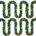Roberly 2 PCS Prelit Christmas Tinsel Garland with Lights, Total 39.4 Ft 120 Led Lighted Garland Christmas Tree Decorations Twist Hanging Foil Garland for Xmas Party Stairs New Year Decor, Dark-Green