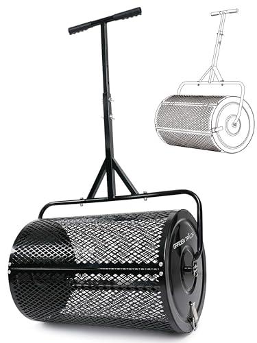 Compost Spreader 24 Inch Peat Moss Spreader with Installation Support Accessories, Metal Mesh Roller Lawn Spreader for Top Soil, Manure, Mulch, Top Dressing - Garden spreaders for lawns