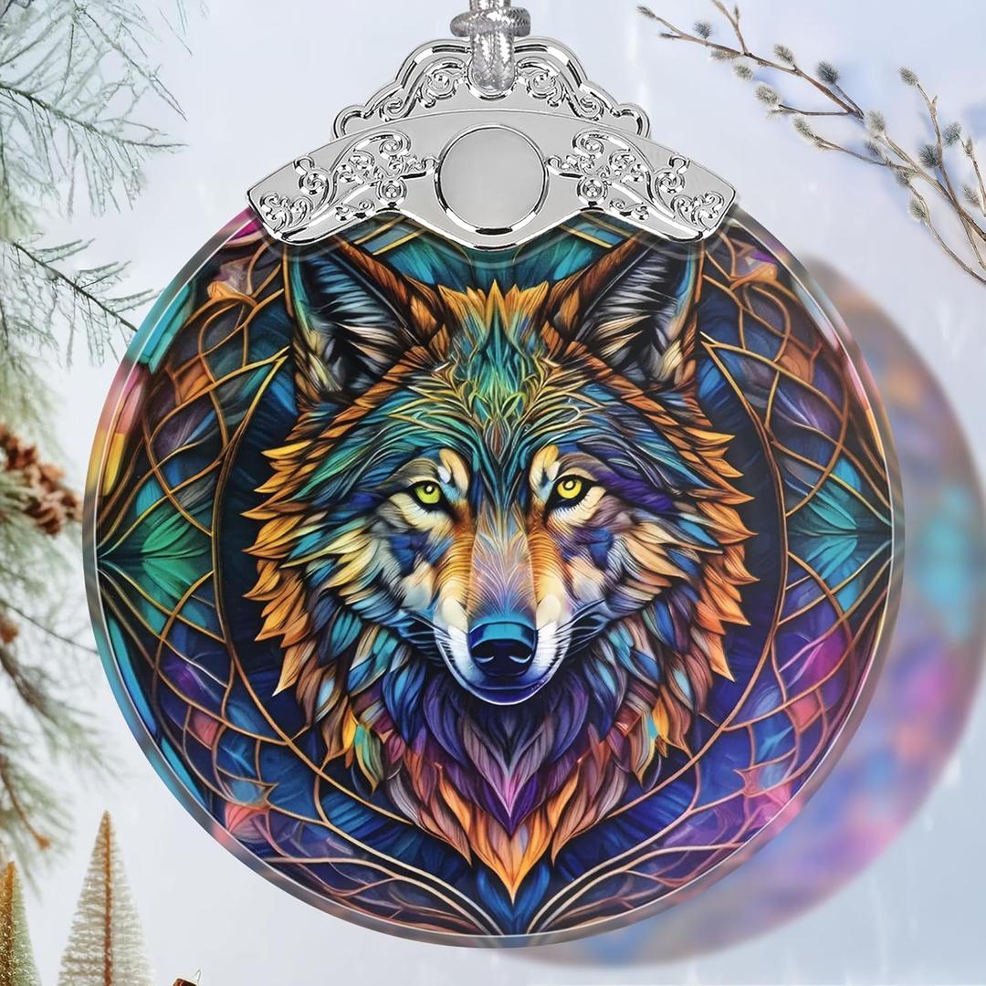Stained Glass Wolf Christmas Ornament - Holiday Home Decor - Tree Decoration - Gift Exchange Idea