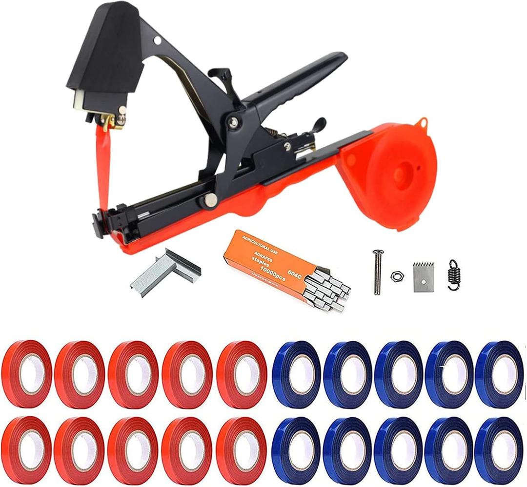 Plant Tying Machine,Plant Vine Tying Machine Tool with 10000pcs Staples 20 Rolls Tape Plant Tape Gun for Grapes, Raspberries,Tomatoes and Vining Vegetables Tying Tool Black