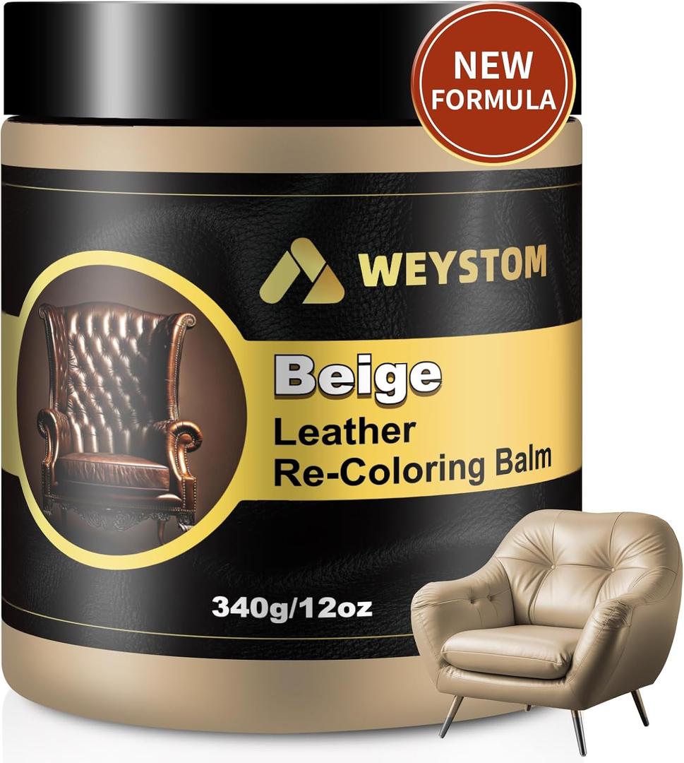 Leather Recoloring Balm, 12oz Large Size Leather Dye, Color Restorer, Scratch Repair, Furniture & Couch Restorer Kit, Repair Kit for Furniture(Beige) (12OZ without Oil)