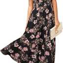 Simplee Womens Floral Maxi Dress Short Sleeve Summer Boho Wedding Guest Dress Empire Waist Chiffon Modest Midi Dresses (Large, Black 2)