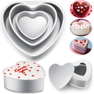 6 Pcs Heart Cake Pan Aluminum Cake Pan with Removable Bottom 4/6 /8 Inch Nonstick Baking DIY Baking Mold Tool for Mother's Day Wedding Birthday Holiday Party