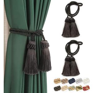 Fenghuangwu Curtain Tiebacks Handmade Decorative Curtain Holdbacks Rope with Tassel (Charcoal, 2P)