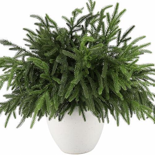 Wsorik 4Pcs Realistic Norfolk Pine Branches -18Inch Artificial Real Touch Christmas Pine Stems Picks Greenery Fake Cedar Pine Branch for Vase DIY Crafts, Xmas Indoor Outdoor Home Decor