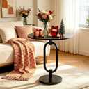 17In Black Round Side Table Modern End Table Stable Sofa Side Table with Heavy Duty Base Integrated Accent Coffee Table Nightstand for Living Room Bedroom Backyard