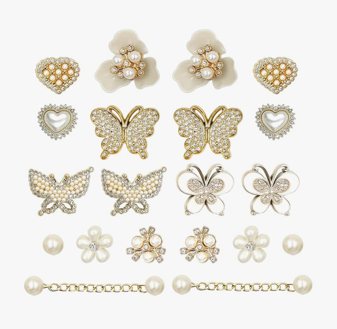 22pcs Bling Shoe Charms for Women, Cute Butterfly Charm Shoe Decoration Charms, Flower Shoe Charms, DIY Clog Sandals Decoration for Women Party Favor Birthday (ONLY 10 PIECES)