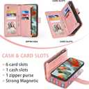 Asuwish Phone Case for Google Pixel 9 Pro XL Zipper Wallet Detachable Cell Cover with Tempered Glass Screen Protector Crossbody Strap Mandala Flower Card Holder Pixel9 9Pro 9ProXL Nine Women Rose Gold