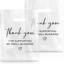 Crtiin 100 Pcs Clear Merchandise Plastic Shopping Bags Thank You for Supporting My Small Business with Die Cut Handles for Small Business Retail Boutique Store (12 x 9 Inches)