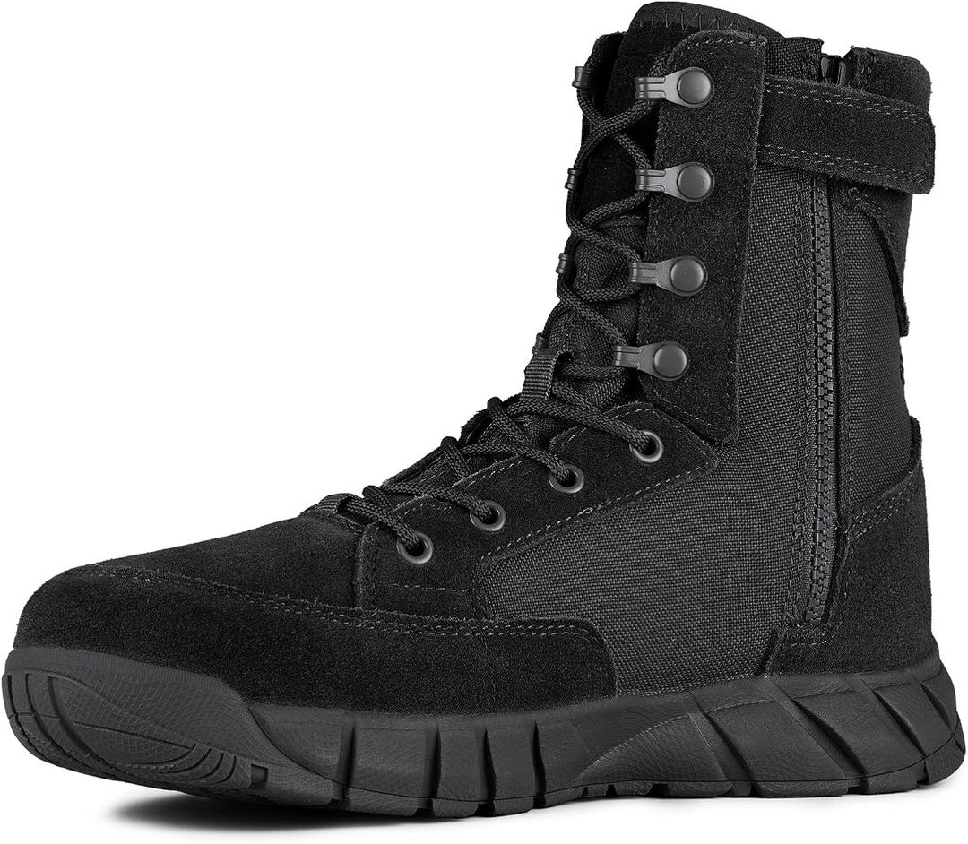 FREE SOLDIER Men's Tactical Boots 8 Inches Lightweight Combat Boots Durable Suede Leather Military Work Boot Desert Boot (10, Deep Black)