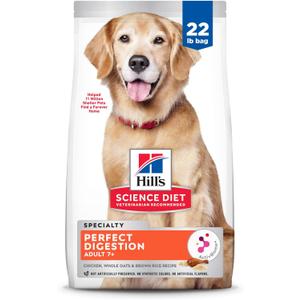Hill's Science Diet Perfect Digestion, Senior Adult 7+, Digestive Support, Dry Dog Food, Chicken, Brown Rice, & Whole Oats, 22 lb Bag (22 Pound (Pack of 1))