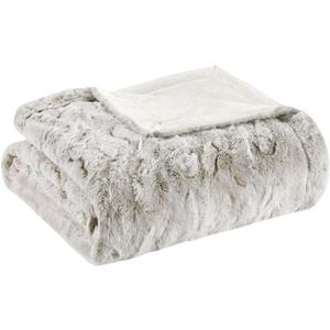 Madison Park Zuri 50x60 Snow Leopard Faux Fur Reversible Throw Blanket