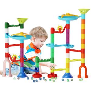 Marble Run Toy, 110pcs Marble Maze Kit STEM Educational Learning Toy for Kids, Mable Race Construction Railway Building Blocks with 60 Marbles Birthday Gift for Boys Girls 3 4 5 6 7 8 + Years Old