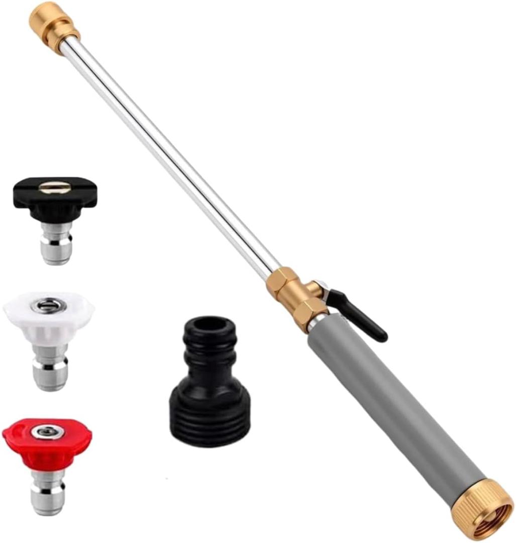 Upgraded Jet Nozzle Power Washer for Garden Hose,High Pressure Washer Wand with 3 Interchangeable Nozzles (Multi-Color), Hydro Jet Power Wand for Car Washing, Patio, Garden, Outdoor Cleaning (Grey)