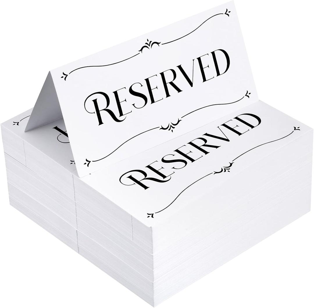 300 Pcs Paper Table Reserved Sign with Name Line Reserved Seating Signs Bulk Double Sided Signs for Reserving Seats Restaurant Wedding Reception Church Board Business Meeting (White Black)