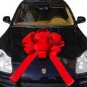 30" Giant Car Bow | 30" Red Velvet Car Bow - Big Car Bow with Non Scratch Magnet Base, Weather Resistant and Waterproof Vinyl Magnetic Car Bow (1 Pack)