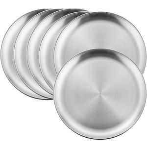 HaWare 6-Piece 18/8 Stainless Steel Plates, Metal 304 Dinner Dishes for Kids Toddlers Children, 10 Inches Feeding Serving Camping Plates, Reusable and Dishwasher Safe (6 Pieces)
