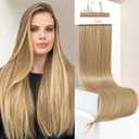 REECHO Clip in Hair Extensions, Hair Extensions Thick Long Lace Weft Lightweight Synthetic Hairpieces for Women (24 Inch-240 Gram(Pack of 5), Dark Blonde with Highlights)