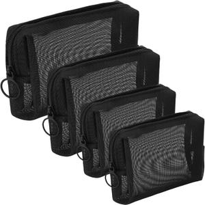 Mesh Makeup Bag 4 Pcs Mesh Cosmetic Bag Portable Zipper Toiletry Pouch Travel Organizing Cosmetic Purse Storage Small Mesh Bags Set for Daily Home Office Closure Backpack Accessories