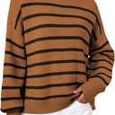 Dokotoo Oversized Womens Sweater 2025 Fall Winter Striped Sweaters Casual Trendy Sweater (Brown, L)