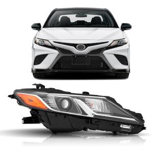 Headlights Assembly Compatible with 2018 2019 2020 2021 2022 2023 2024 Toyota Camry L LE SE HeadLamps Passenger Side, Chrome Housing Amber