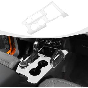 Gear Shift Panel Cover Center Console Cup Holder Trim Compatible with Ford Bronco 2021-2024 Interior Accessories, White (Not for Bronco Sport)