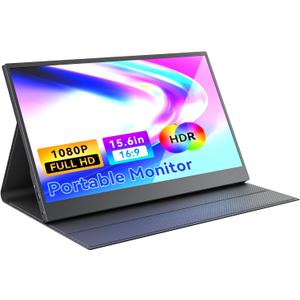 15.6 Inch Portable Monitor FHD 1080P IPS Display with USB C and HDMI Ultra Slim Travel Screen Extender for Laptop and Gaming