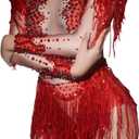 Women Diamonds Sequins Tassel Bodysuit Night Stage Wear Sexy Performance Latin Dance Costume Party Birthday Outfit One Size