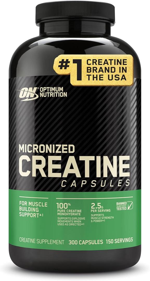 Optimum Nutrition Micronized Creatine Monohydrate Capsules, Keto Friendly, 2500mg, 300 Capsules (Packaging May Vary) (Exp: 02/2027)